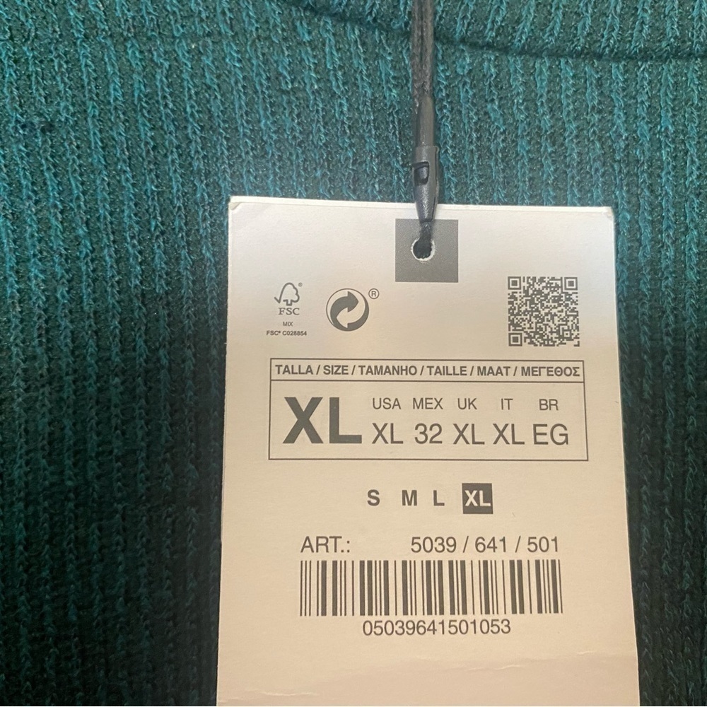 (NWT) Zara Ribbed Blue Green Teal Balloon Sleeve Top, Size Xtra Large - Picture 3 of 3